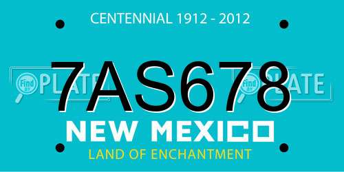 7AS678 New Mexico License Plate