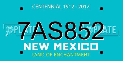 7AS852 New Mexico License Plate