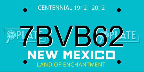 7BVB62 New Mexico License Plate