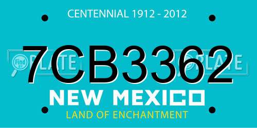 7CB3362 New Mexico License Plate