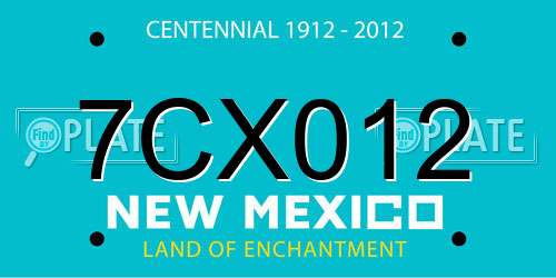 7CX012 New Mexico License Plate