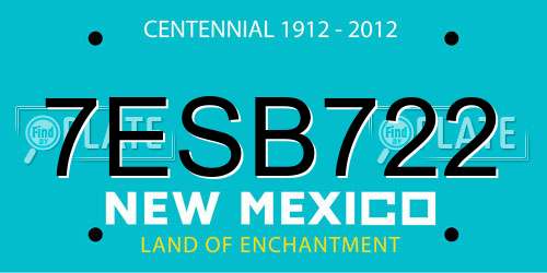 7ESB722 New Mexico License Plate