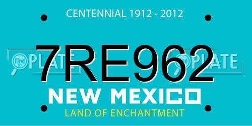 7RE962 New Mexico License Plate