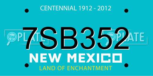 7SB352 New Mexico License Plate