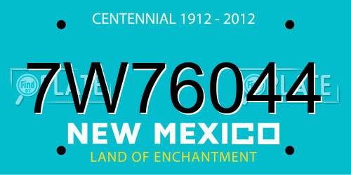 7W76044 New Mexico License Plate