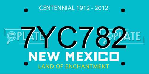 7YC782 New Mexico License Plate