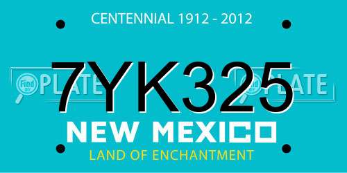 7YK325 New Mexico License Plate