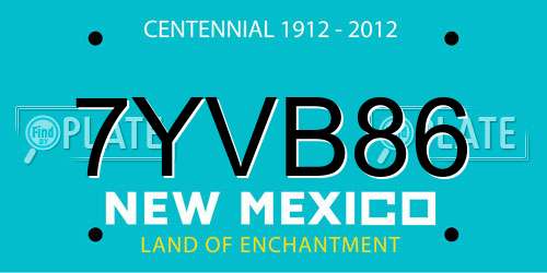 7YVB86 New Mexico License Plate