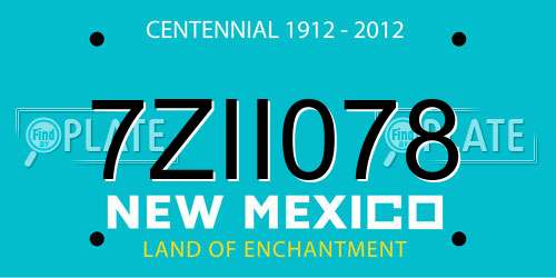 7ZII078 New Mexico License Plate