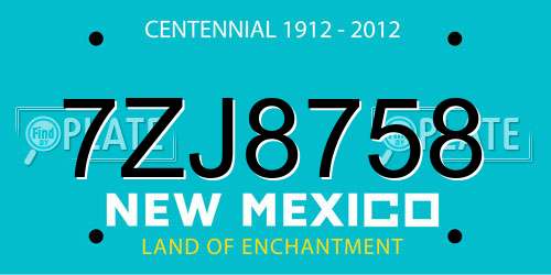 7ZJ8758 New Mexico License Plate
