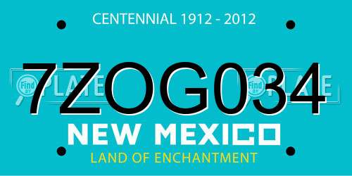7ZOG034 New Mexico License Plate