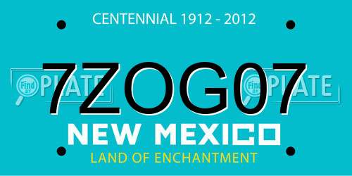 7ZOG07 New Mexico License Plate