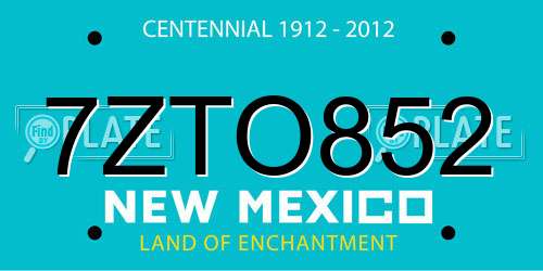 7ZTO852 New Mexico License Plate