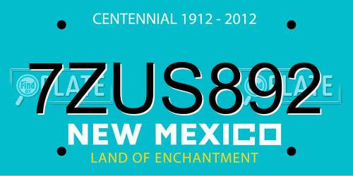 7ZUS892 New Mexico License Plate