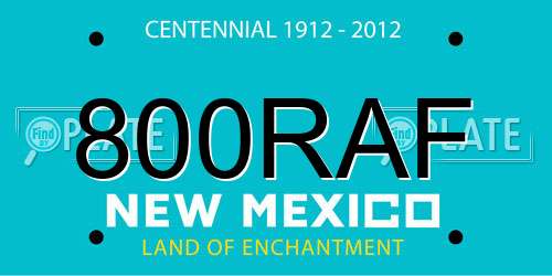 800RAF New Mexico License Plate