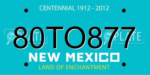 80TO877 New Mexico License Plate