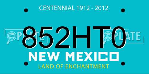 852HT0 New Mexico License Plate