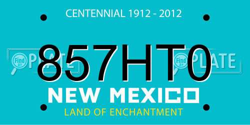 857HT0 New Mexico License Plate