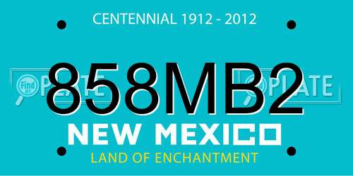 858MB2 New Mexico License Plate