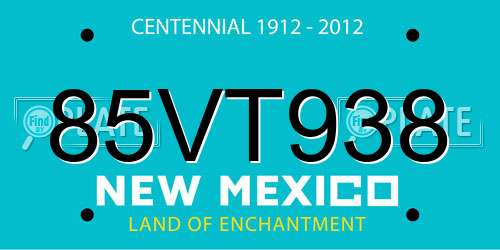 85VT938 New Mexico License Plate