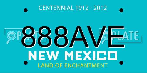 888AVE New Mexico License Plate