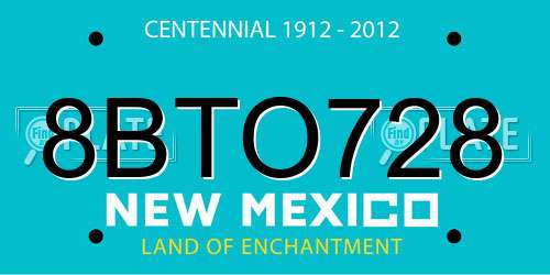 8BTO728 New Mexico License Plate