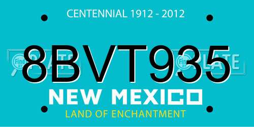8BVT935 New Mexico License Plate