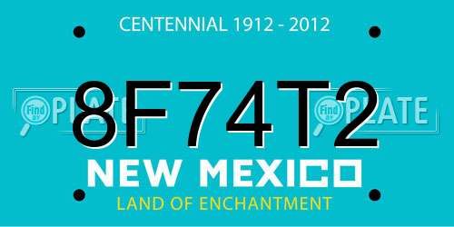 8F74T2 New Mexico License Plate