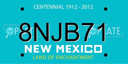 8NJB71 New Mexico License Plate