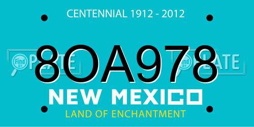 8OA978 New Mexico License Plate