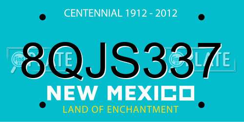8QJS337 New Mexico License Plate