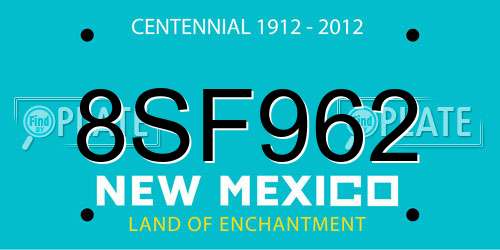 8SF962 New Mexico License Plate