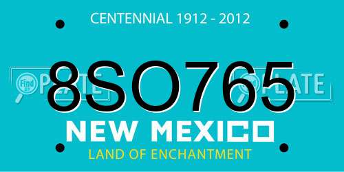 8SO765 New Mexico License Plate