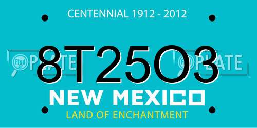 8T25O3 New Mexico License Plate