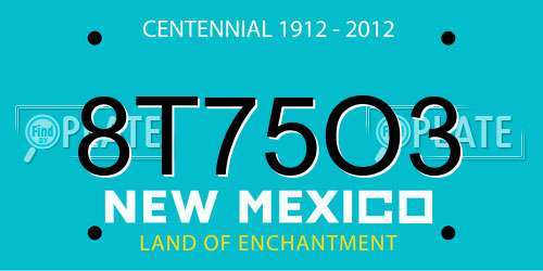 8T75O3 New Mexico License Plate