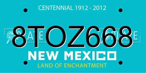8TOZ668 New Mexico License Plate