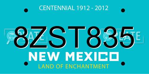 8ZST835 New Mexico License Plate