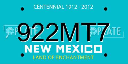 922MT7 New Mexico License Plate