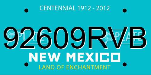 92609RVB New Mexico License Plate