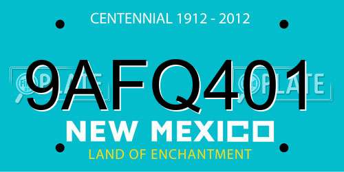 9AFQ401 New Mexico License Plate