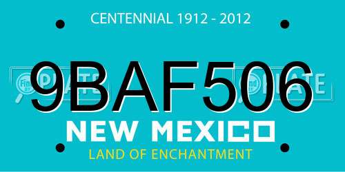 9BAF506 New Mexico License Plate