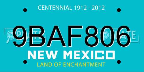 9BAF806 New Mexico License Plate
