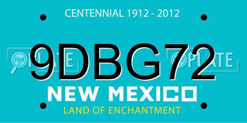 9DBG72 New Mexico License Plate