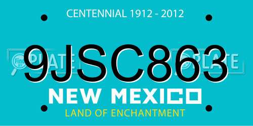 9JSC863 New Mexico License Plate