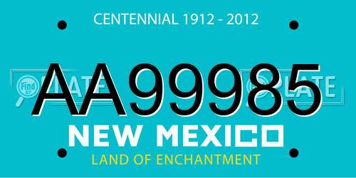 AA99985 New Mexico License Plate