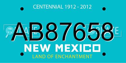AB87658 New Mexico License Plate