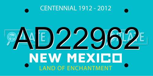 AD22962 New Mexico License Plate