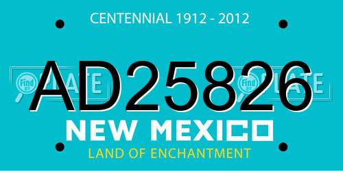 AD25826 New Mexico License Plate