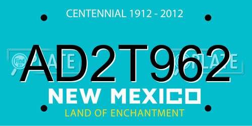 AD2T962 New Mexico License Plate