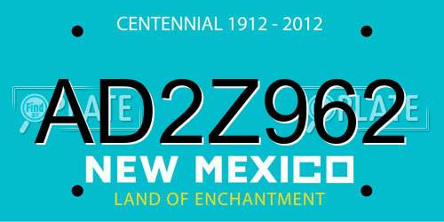 AD2Z962 New Mexico License Plate